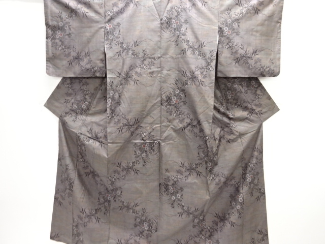 JAPANESE KIMONO / SILK / DORO OSHIMA TSUMUGI / WOVEN FLORAL PLANTS